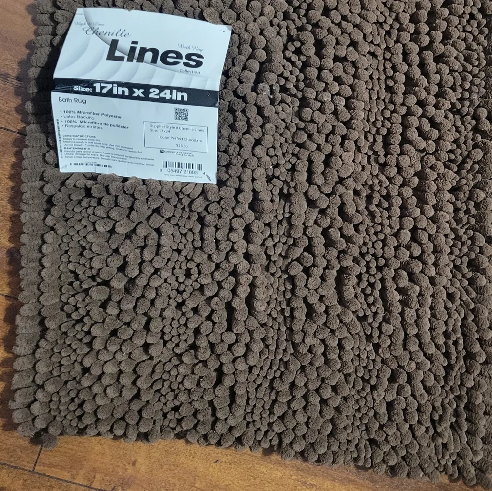 Pair of Chenille Plush Bath Mat Rug in Chocolate, 17